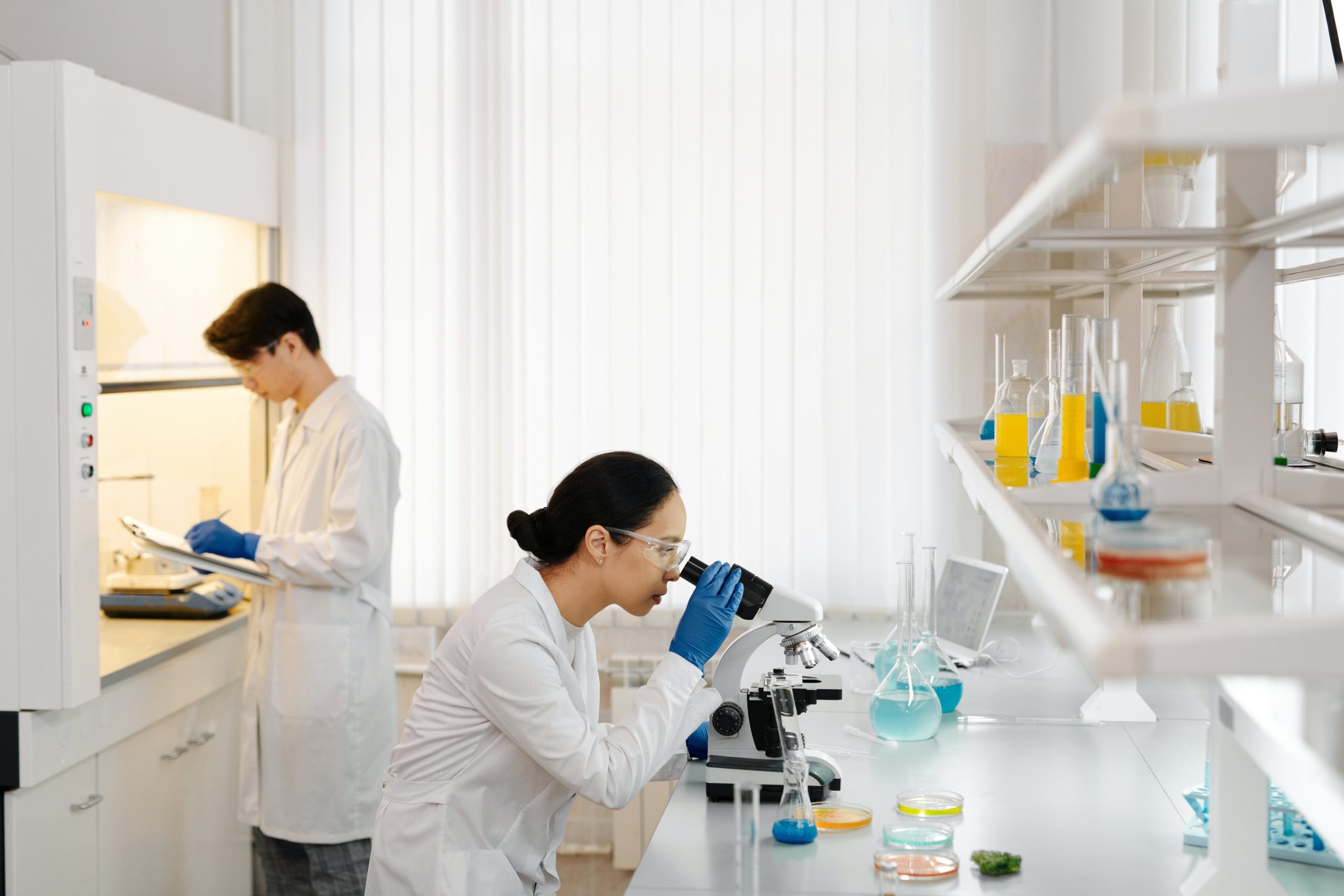 medical test tubes with blood desk laboratory
